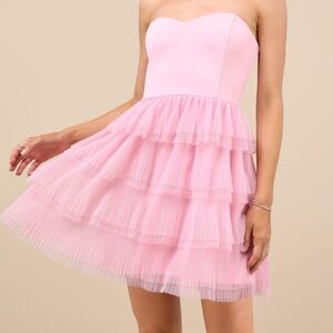 Light Pink Tulle Strapless Tiered Mini Dress
